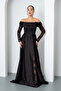 Women's Black Slim Fit Lace Detailed Long Satin Evening Dress - 2