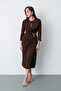 Women's brown slim fit accessory detail midi dress