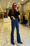A140090 Indigo Button and Pocket Detailed Spanish Flare Jeans High Waist - 2