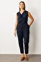 Elastic Waistband Trousers with Accessory Detail 1043-26K Navy Blue