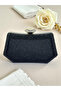 Black Color Stone Pearl Detailed Handle Women's Evening Dress Bag - 5