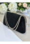 Black Color Stone Pearl Detailed Chain Handle Women's Evening Dress Bag - 4