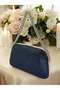 Navy Blue Color Stone Pearl Detailed Chain Handle Women's Evening Dress Bag Wedding Engagement Graduation - 2