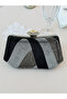 Black Silver Platinum Color Stone Pearl Detailed Handle Women's Evening Dress Bag - 5