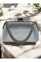 Silver Color Stone Pearl Detailed Chain Handle Women's Evening Dress Bag - 5