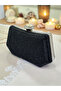 Black Color Stone Pearl Detailed Handle Women's Evening Dress Bag - 4