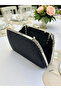 Black Color Stone Pearl Detailed Chain Handle Women's Evening Dress Bag - 5