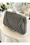 Platinum Color Stone Pearl Detailed Chain Handle Women's Evening Dress Bag Wedding Engagement Graduation - 4