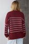 Burgundy Sleeve Buttoned Striped Knit Sweater - 7