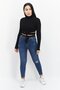 Women High Neck Rib Sweater, Black - 2