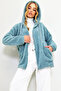 Women's Hooded Zippered Double Pocket Oversize Mint Plush Sweatshirt - 4