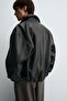 Faux Leather Bomber Men's Jacket - 5