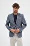 Facune Men's Dark Navy Blue Plaid Fabric Mono Collar Sports Blazer Jacket - 2
