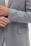 Facune Men's Light Gray Plaid Fabric Mono Collar Sports Blazer Jacket - 5
