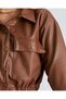 Women's Short Leather Jacket Fleece Inside Surface Pocket Short Leather Coat - 3