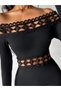 New Season Women's Madonna Collar Lace Detailed Slit Midi Diver Dress - 3