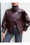 Stand Collar Bomber Leather Jacket - 3