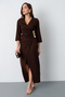 Women's Brown Slim Fit Double-Breasted Collar Accessory Detail Midi Dress - 3