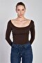 Women's Front and Back Boat Neck Bodysuit - Brown - 2
