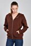 Women's Hooded Zippered Sweatshirt - Brown - 2