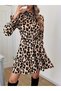 New Season Women's Long Sleeve Semi-High Neck Leopard Print Modal Mini Dress - 5