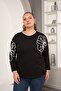 Striped Floral Pattern Plus Size Blouse Black