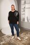 Striped Floral Pattern Plus Size Blouse Black - 4