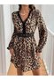Women's V-Neck Lace Leopard Print Modal Fabric Mini Dress - 3