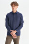 100% Cotton Regular Fit Regular Cut Navy Blue Shirt - 3
