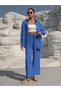 Women's Open Front Jacket and Pants Woven Fabric Two-Piece Set - 3