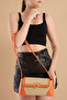 Ottava Wicker Pattern Women's Orange Shoulder Bag with Internal Zipper Compartment and Special Buckle Lock - 7