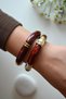 Burgundy Pearl Detailed Vintage Curved Bracelet Set - 5