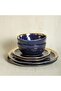 Stone Lain Porcelain 16 Piece Dinnerware Set, Service for 4, Blue and Golden Rim, Dark Blue - 7
