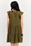 Women Solid Mini Dress, Olive - 4