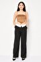 Women Square Neck Shirred Pointed Hem Tank Top, Brown - 2