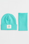 Turquoise Ribbed 100% Cotton (1-5 Years Old) Beanie Neck Collar Set (Lasnman Price)