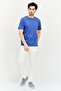Men Ribbed Collar Short Sleeve Embroidered Logo T-Shirt, Blue - 3