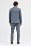 Pakito Light Navy Blue Plaid Patterned Mono Collar Slim Fit Double Slit Lined Suit - 7