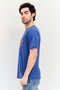 Men Ribbed Collar Short Sleeve Graphic Print T-Shirt, Dark Blue - 2
