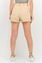 Women High Waist Elastic Shorts, Beige - 3