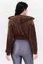 Women Velvet Full Zip Hooded Sweatshirt, Dark Brown - 3