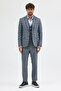 Pakito Light Navy Blue Plaid Patterned Mono Collar Slim Fit Double Slit Lined Suit - 5