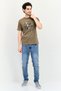 Men Ribbed Collar Short Sleeve Brand Logo T-Shirt, Olive - 3