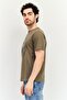 Men Ribbed Collar Short Sleeve Brand Logo T-Shirt, Olive - 2