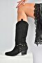V820320302 Black Suede Thick Heeled Women's Boots