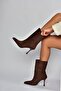 V752550202 Brown Suede Thin Heeled Women's Boots - 2