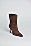 V752550202 Brown Suede Thin Heeled Women's Boots - 6