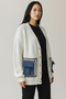 Oversize Knit Cardigan with Pockets - Denim Detailed Buttoned Thick Textured Women's Cardigan - 3