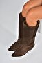 V654082102 Brown Genuine Leather Suede Thick Heeled Women's Boots