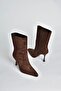 V752550202 Brown Suede Thin Heeled Women's Boots - 7